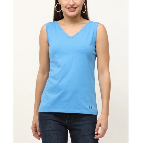 NEW NORDSTROM Blue Sleeveless Dual V-Neck Pullover Tank Top Size XS - Picture 1 of 6